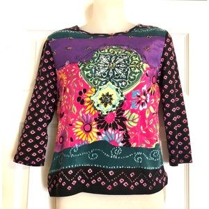 Karma Vibrant Colorful Beaded Print Top